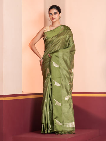 KAVVYA  GREEN HANDLOOM SILK SAREE