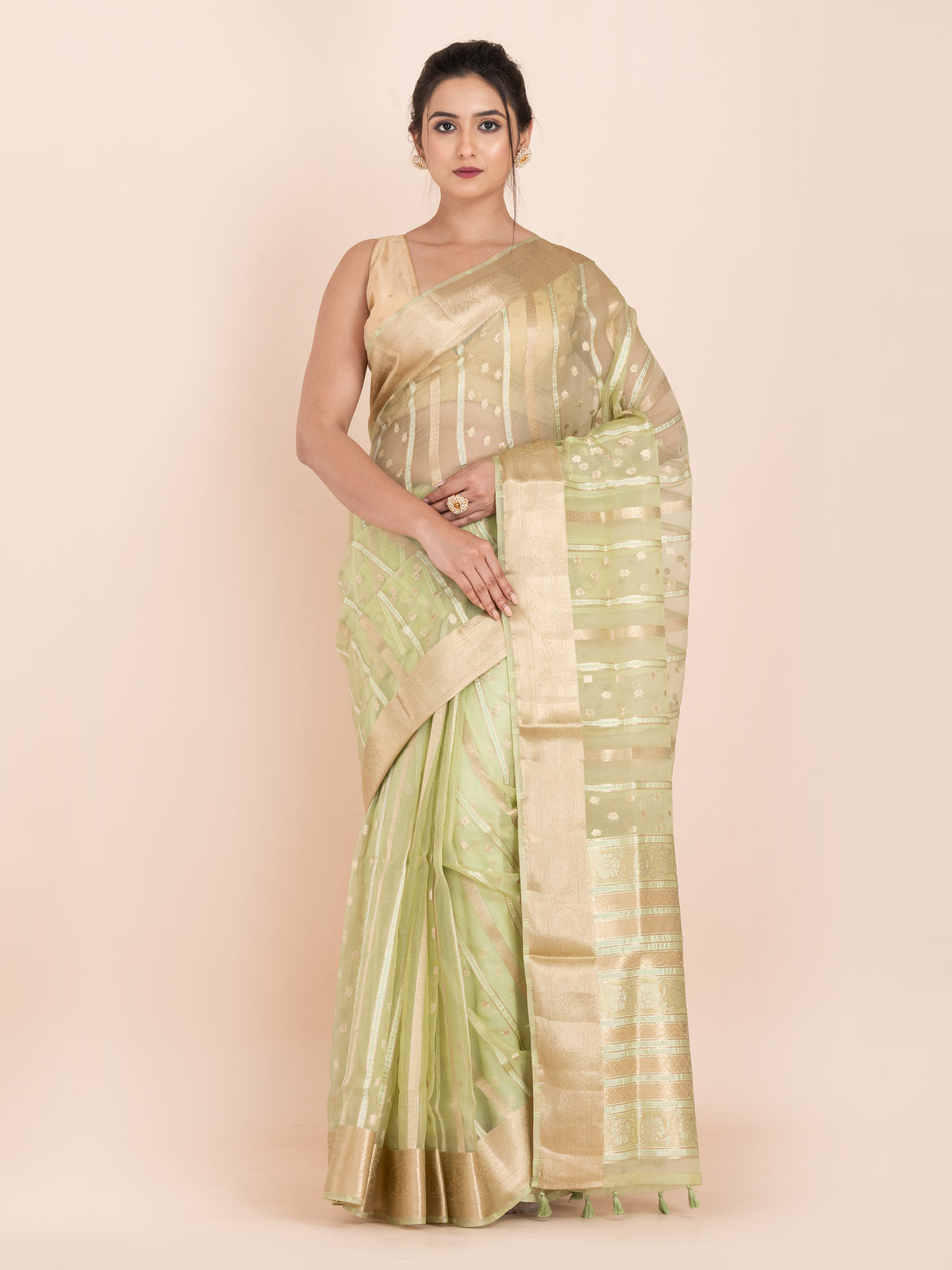 KAVVYA SOFT & LIGHT WEIGHT PISTA GREEN ORGANZA SAREE