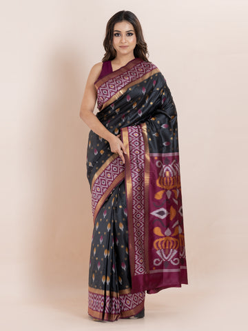 KAVVYA SOFT & LIGHT WEIGHT BLACK & IKAT WEAVING SAREE