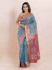 KAVVYA SOFT & LIGHT WEIGHT TWO TONE GREEN IKAT SILK SAREE