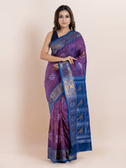KAVVYA SOFT & LIGHT WEIGHT PURPLE IKAT WEAVING SAREE