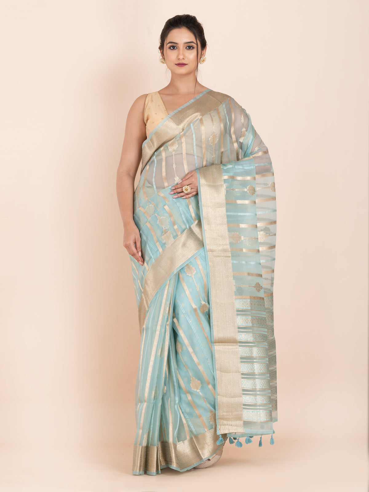 KAVVYA SOFT & LIGHT WEIGHT POWDER BLUE ORGANZA SAREE