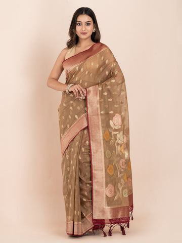 KAVVYA BROWN SOFT & LIGHT WEIGHT SILK SAREE