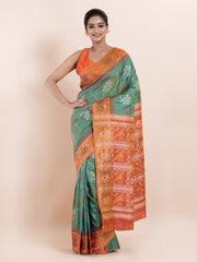 KAVVYA SOFT & LIGHT WEIGHT GREEN & IKAT WEAVING SAREE