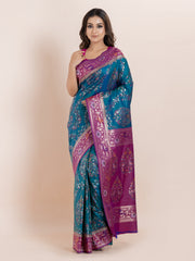 KAVVYA SOFT & LIGHT WEIGHT TWO TONE BLUE IKAT SILK SAREE