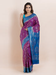 KAVVYA SOFT & LIGHT WEIGHT TWO TONE PURPLE IKAT SILK SAREE