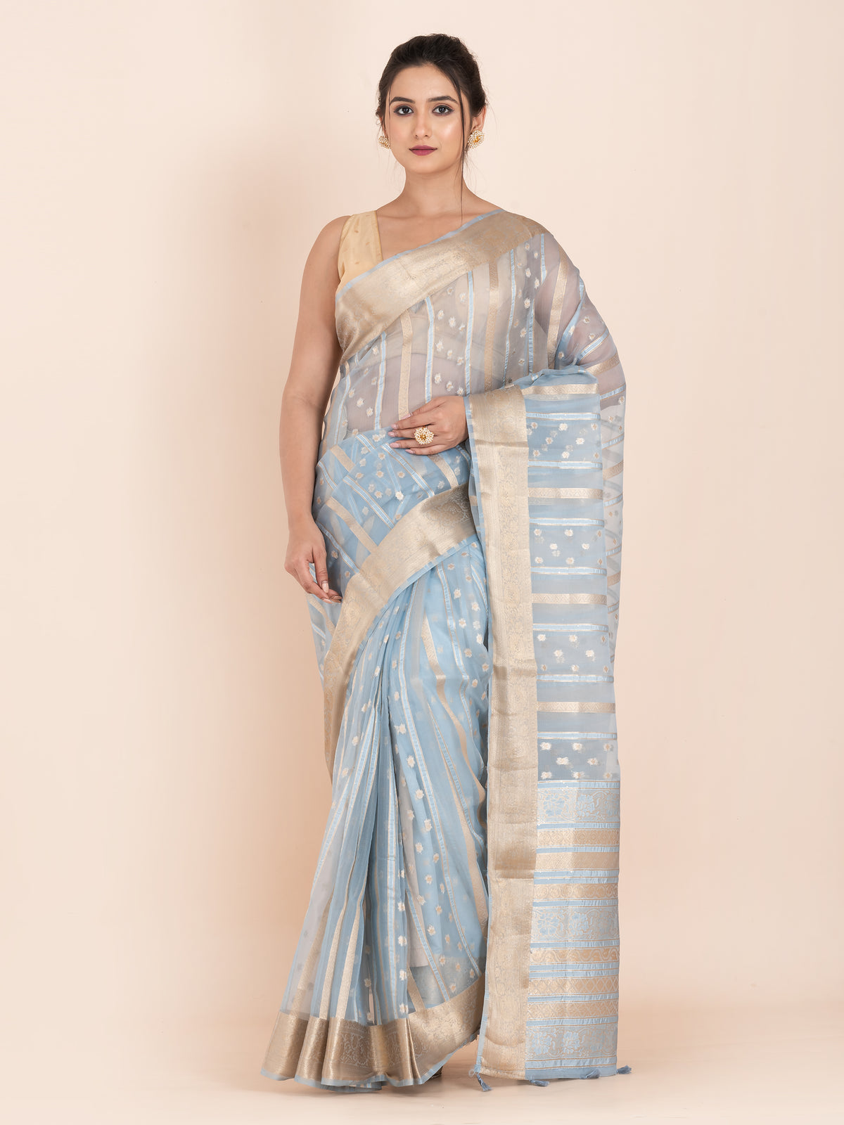 KAVVYA SOFT & LIGHT WEIGHT ASH BLUE ORGANZA SAREE