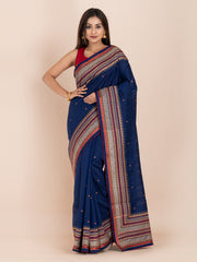 KAVVYA SOFT & LIGHT WEIGHT NAVY BLUE HANDLOOM SILK SAREE