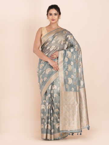 KAVVYA SOFT & LIGHT WEIGHT GREY ORGANZA TISSUE SAREE
