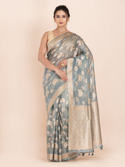 KAVVYA SOFT & LIGHT WEIGHT GREY ORGANZA TISSUE SAREE