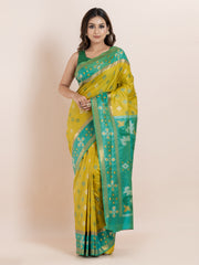 KAVVYA SOFT & LIGHT WEIGHT YELLOW COLOUR & IKAT WEAVING SAREE