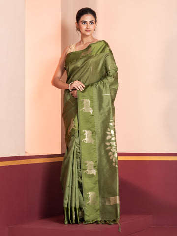KAVVYA OLIVE GREEN  HANDLOOM SILK SAREE
