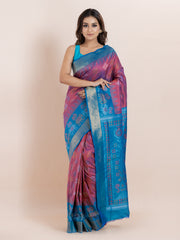 KAVVYA SOFT & LIGHT WEIGHT PINK IKAT SILK SAREE