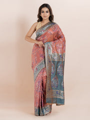 KAVVYA SOFT & LIGHT WEIGHT TWO TONE PEACH IKAT SILK SAREE