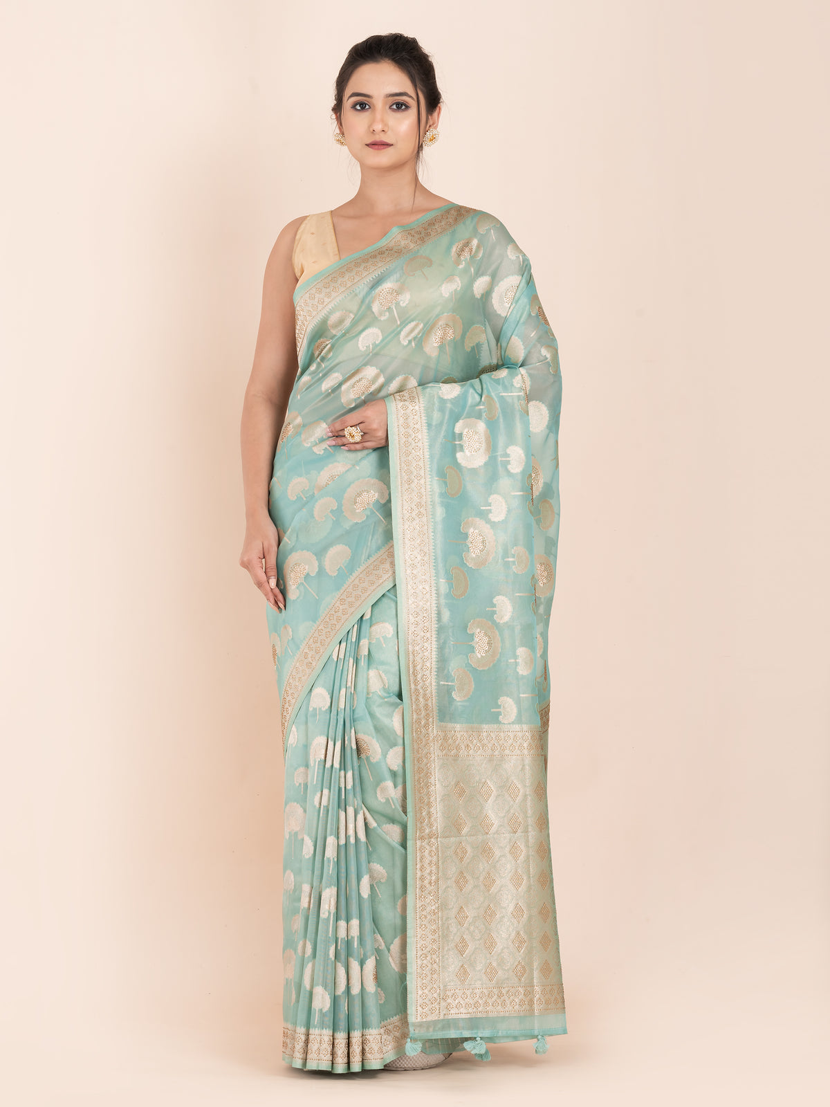 KAVVYA SOFT & LIGHT WEIGHT BLUE ORGANZA TISSUE SAREE