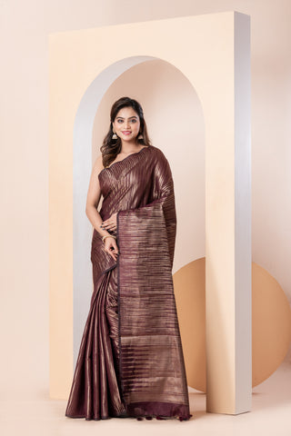 KAVVYA SOFT & LIGHT WEIGHT   WINE HANDLOOM SAREE WITH ALLOVER GOLDEN ZARI TEMPLE MOTIFS