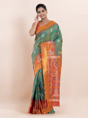 KAVVYA SOFT & LIGHT WEIGHT & GREEN IKAT SILK SAREE
