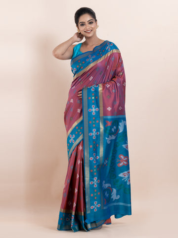 KAVVYA SOFT & LIGHT WEIGHT RUST COLOUR IKAT WEAVING SAREE