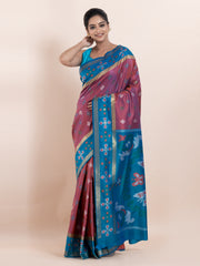 KAVVYA SOFT & LIGHT WEIGHT RUST COLOUR IKAT WEAVING SAREE