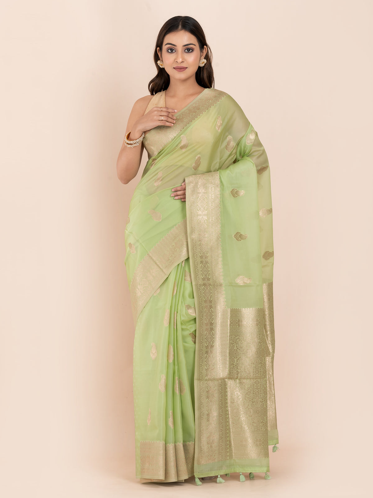 KAVVYA SOFT & LIGHT WEIGHT MINT GREEN BANARASI SILK SAREE