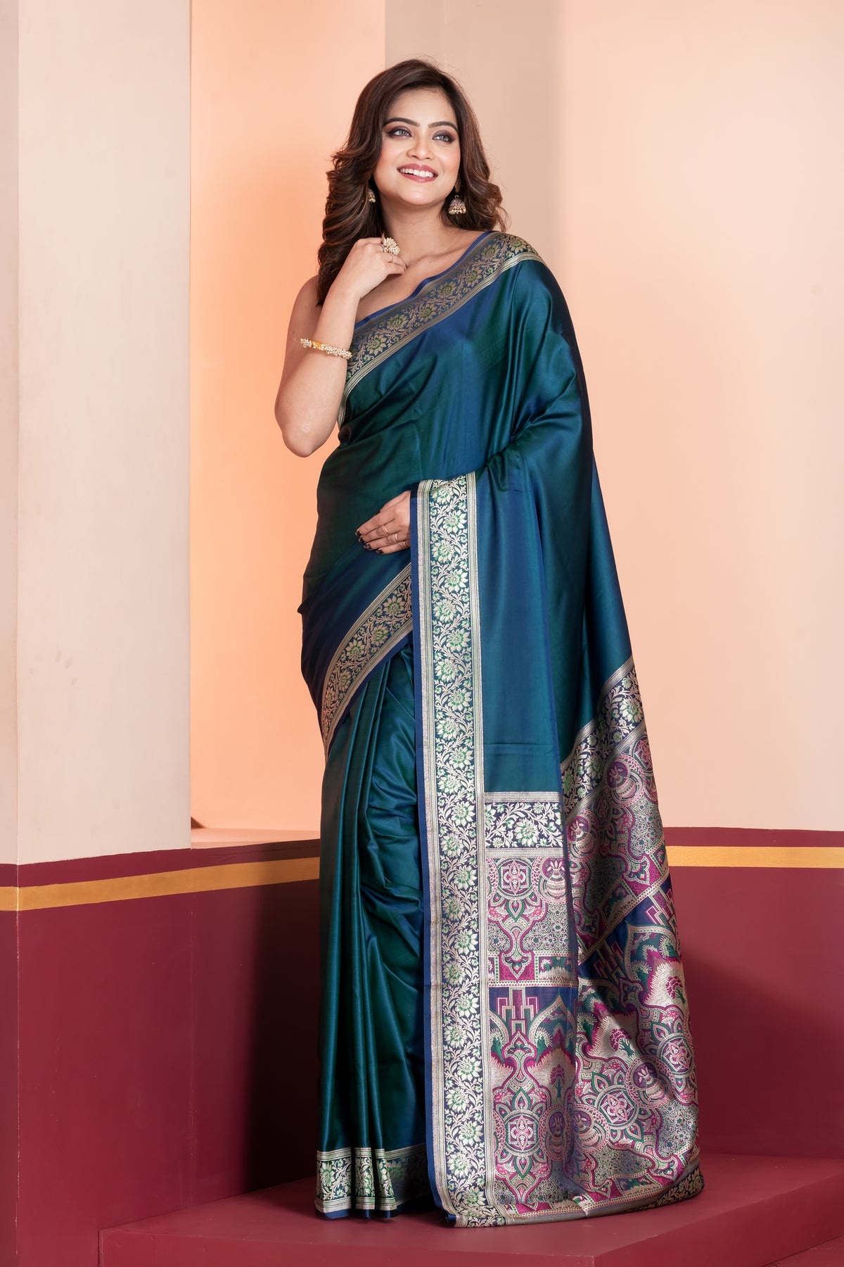 KAVVYA SOFT & LIGHT WEIGHT  SILK BLUE SAREE WITH BEAUTIFUL WEAVES IN BORDER AND PALLU WITH MULTICOLOUR RESHAM COMES WITH HEAVY SILK BLOUSE WITH HEAVY WEAVES