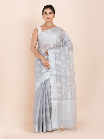 KAVVYA SOFT & LIGHT WEIGHT GREY ORGANZA TISSUE SAREE