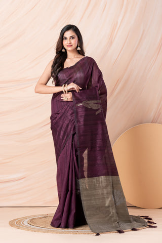 KAVVYA SOFT & LIGHT WEIGHT BOTTLE GREE HANDLOON TUSSAR SILK SAREE WITH BEAUTIFUL ROSE MOTIFS IN THE BODY COMES WITH CONTRAST PALLU N BLOUSE