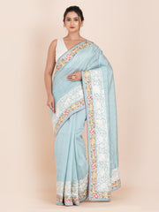 KAVVYA SOFT & LIGHT WEIGHT SKY BLUE HANDLOOM SILK SAREE