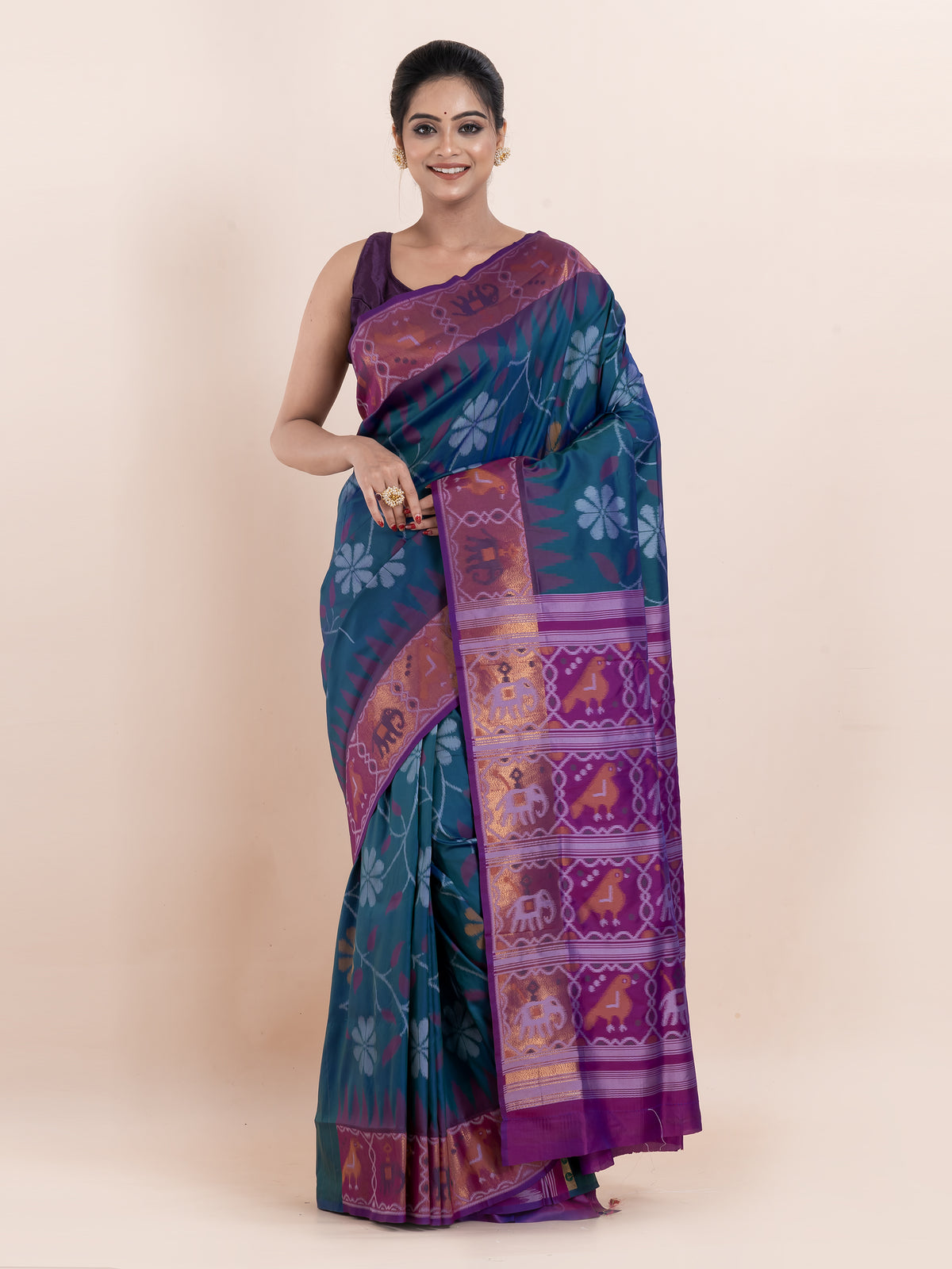 KAVVYA SOFT & LIGHT WEIGHT BLUE IKAT WEAVING SAREE