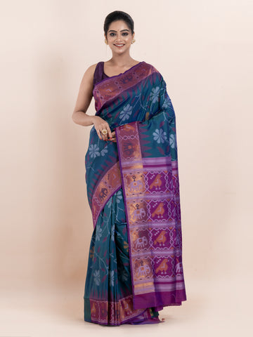 KAVVYA SOFT & LIGHT WEIGHT BLUE IKAT WEAVING SAREE