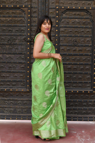 Kavvya Pista Green Soft & Lightweight Raw Silk Weaving Saree KAVVYA 