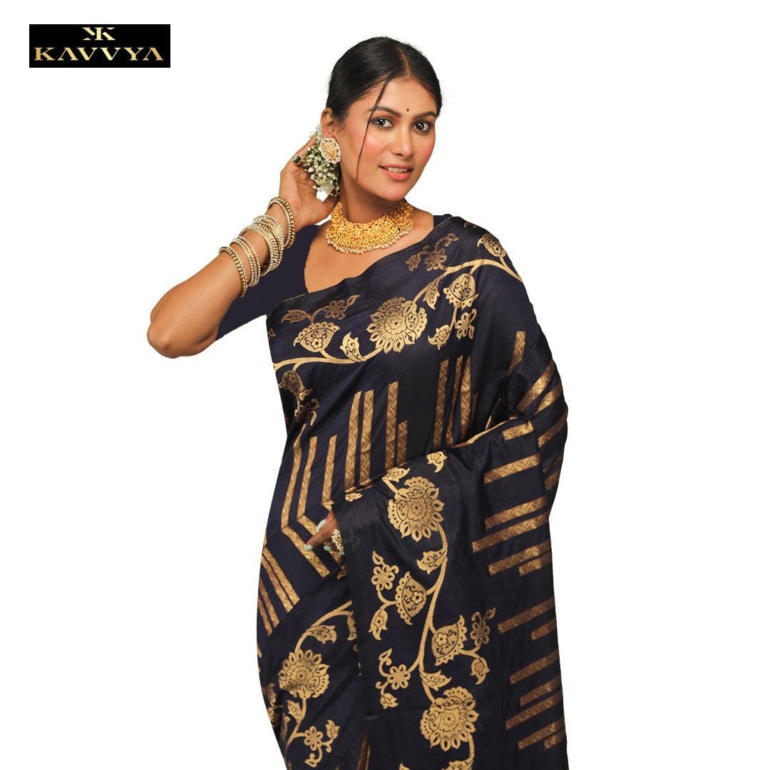 Kavvya Navy Blue Soft And Light Weight Raw Silk Weaving Saree - KAVVYA 