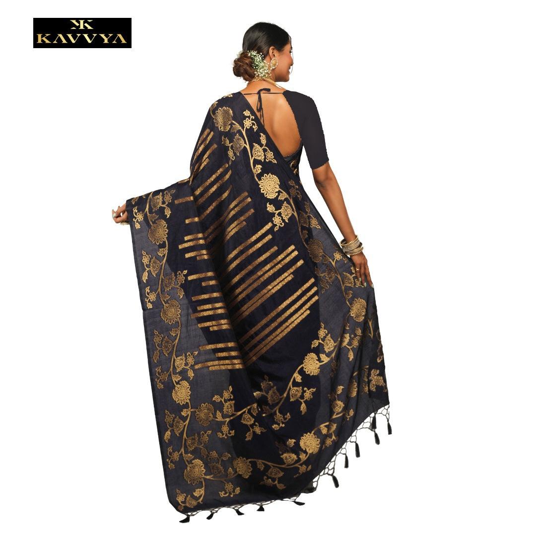 Kavvya Navy Blue Soft And Light Weight Raw Silk Weaving Saree - KAVVYA 