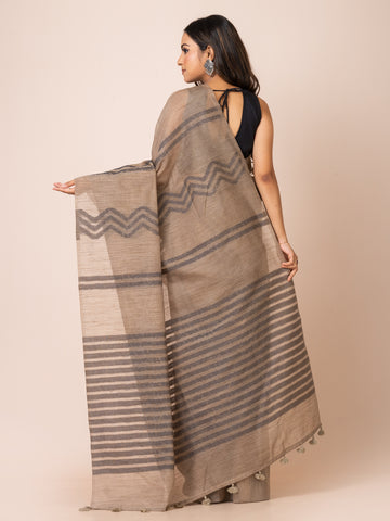 KAVVYA soft & lightweight GREY color linen handloom weaving silk saree