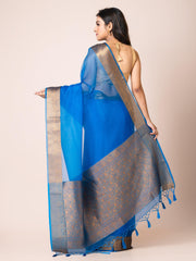 KAVVYA SOOTHING TEAL BLUE SOFT AND LIGHT WEIGHT BOLLYWOOD STYLE BENARASI ORGANZA WEAVING SILK SAREE - KAVVYA 