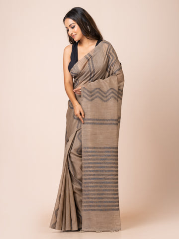 KAVVYA soft & lightweight GREY color linen handloom weaving silk saree