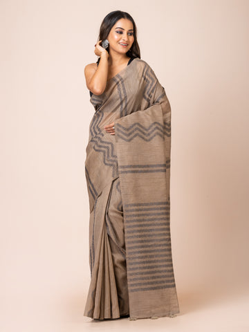 KAVVYA soft & lightweight GREY color linen handloom weaving silk saree