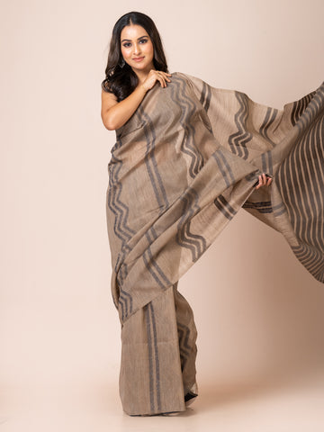 KAVVYA soft & lightweight GREY color linen handloom weaving silk saree