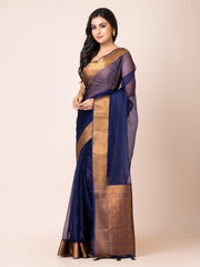 KAVVYA SOOTHING INDIGO BLUE SOFT AND LIGHT WEIGHT BOLLYWOOD STYLE BENARASI ORGANZA WEAVING SILK SAREE - KAVVYA 