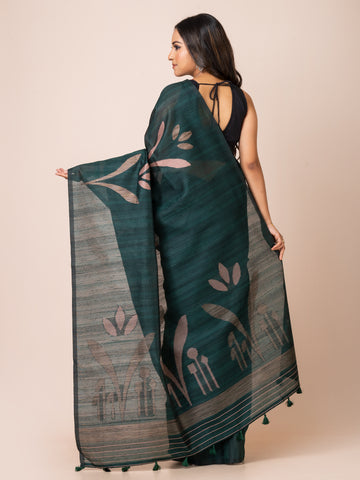 KAVVYA Soft & Lightweightnevy bottle green color benarasi handloom weaving silk saree