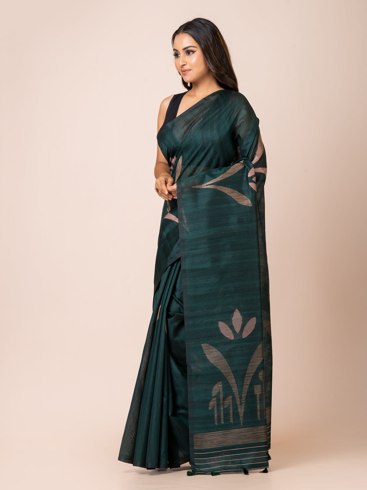 KAVVYA Soft & Lightweightnevy bottle green color benarasi handloom weaving silk saree