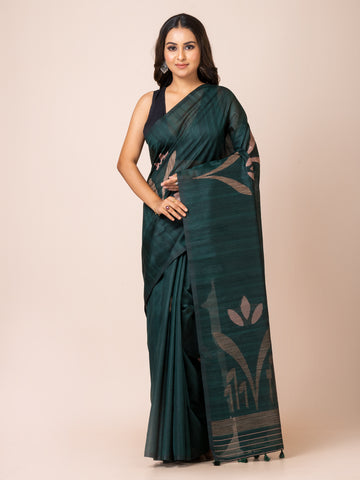 KAVVYA Soft & Lightweightnevy bottle green color benarasi handloom weaving silk saree