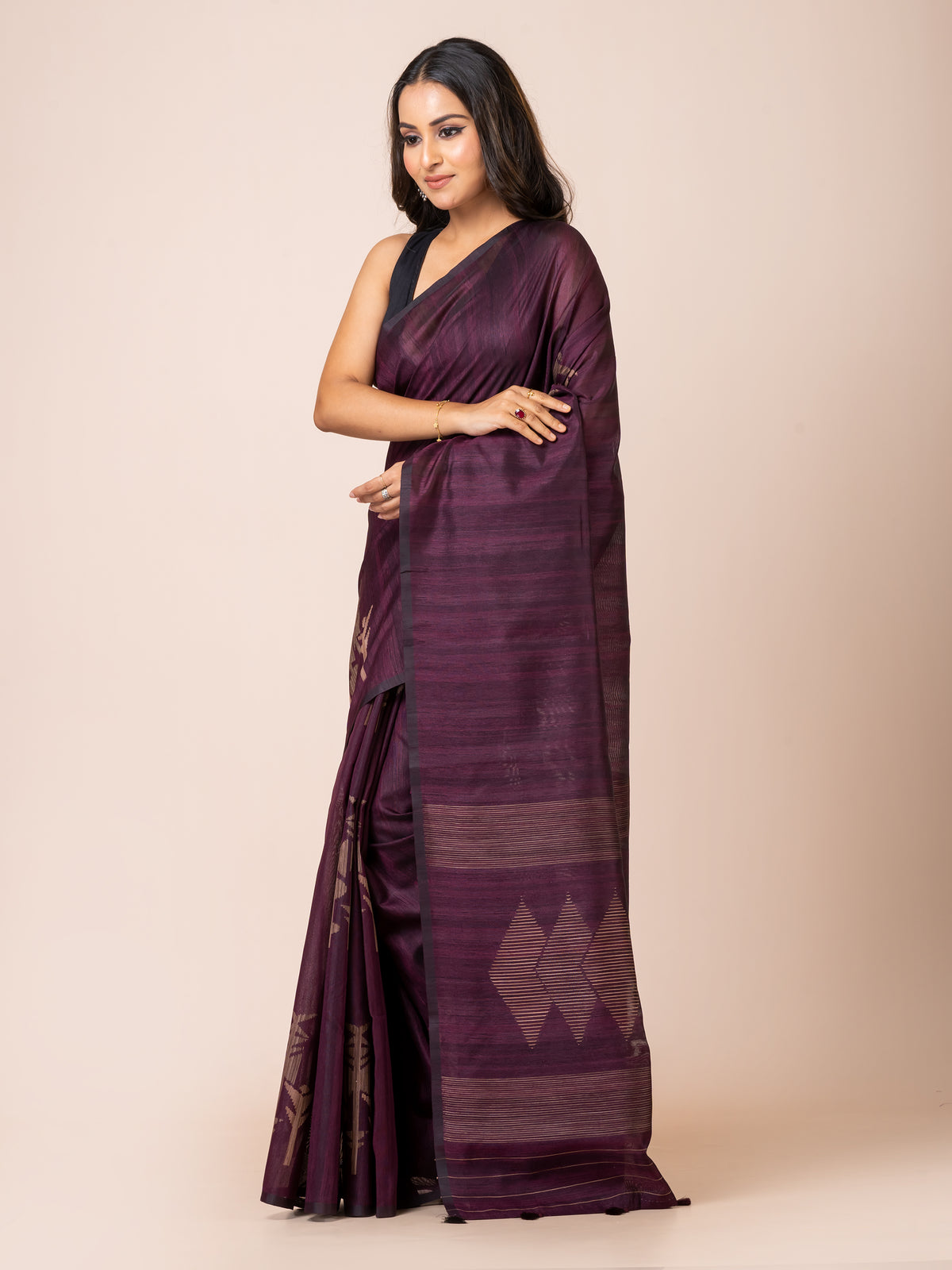 KAVVYA Soft & Lightweight wine color benarasi handloom weaving silk saree