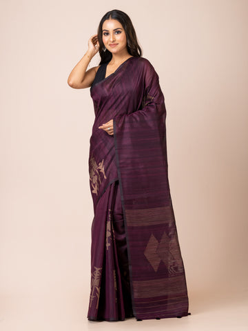 KAVVYA Soft & Lightweight wine color benarasi handloom weaving silk saree