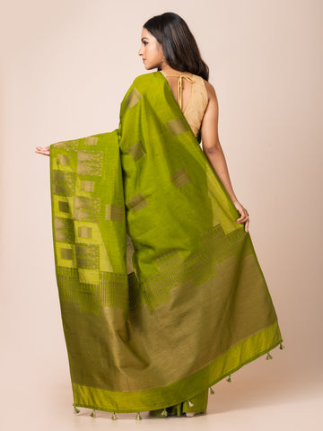 KAVVYA soft & lightweight green color benarasi handloom linen weaving silk saree