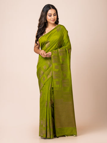 KAVVYA soft & lightweight green color benarasi handloom linen weaving silk saree