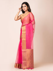KAVVYA SOOTHING PINK SOFT AND LIGHT WEIGHT BOLLYWOOD STYLE BENARASI ORGANZA WEAVING SILK SARE - KAVVYA 