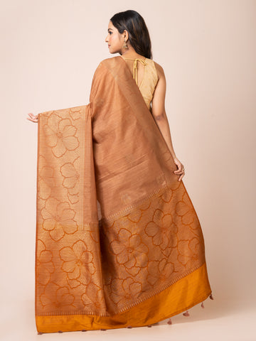 KAVVYA Soft and light weight brown banarsi handloom linen weaving saree