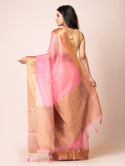 KAVVYA SOOTHING BABY PINK SOFT AND LIGHT WEIGHT BOLLYWOOD STYLE BENARASI ORGANZA WEAVING SILK SAREE - KAVVYA 