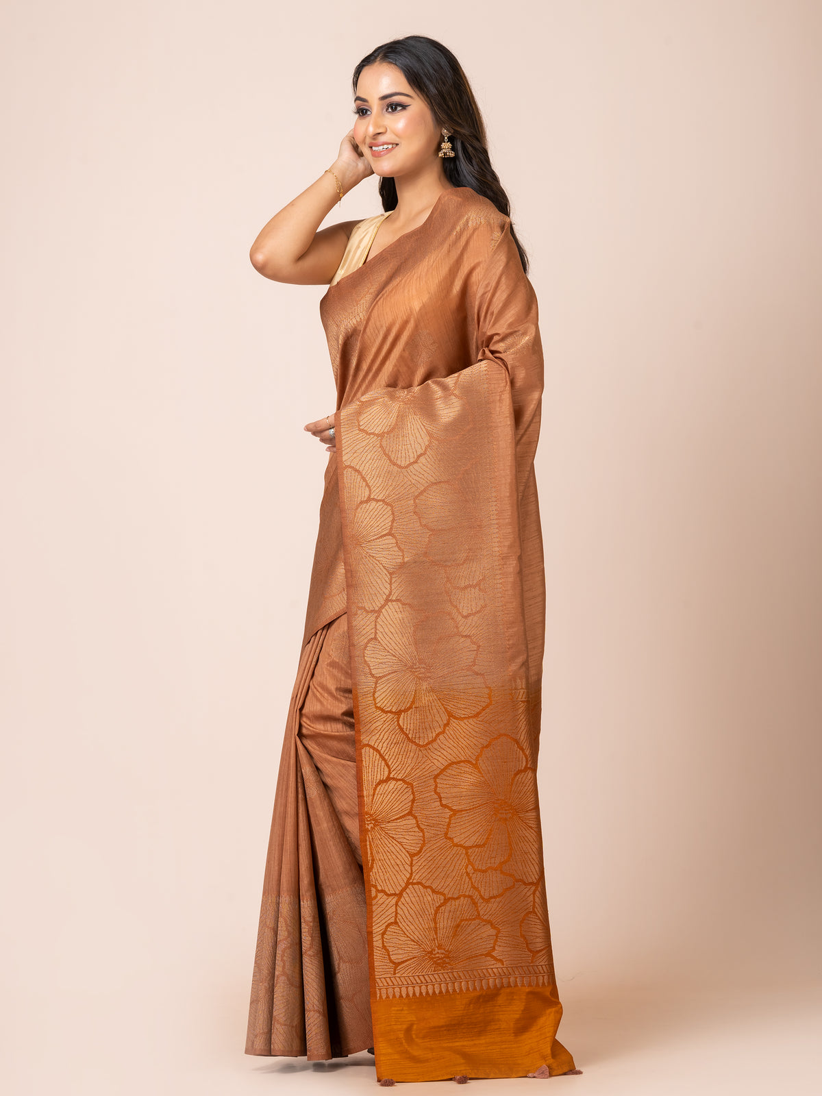 KAVVYA Soft and light weight brown banarsi handloom linen weaving saree